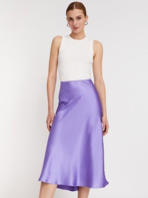 Атласная юбка длины миди zolla. Цвет: фиолетовый