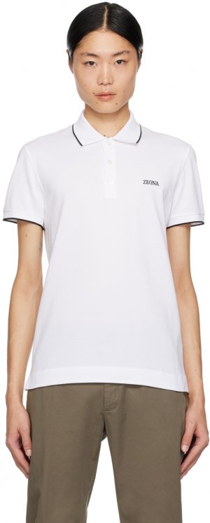 Белая рубашка-поло с вышивкой Zegna