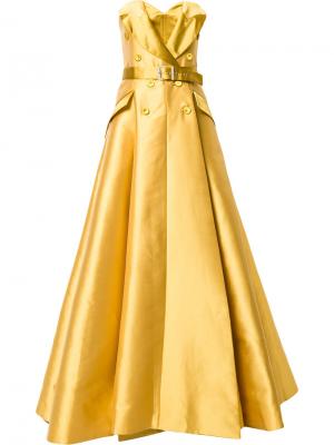 Платье с деталью в виде жакета ремнем Alexis Mabille. Цвет: жёлтый и оранжевый