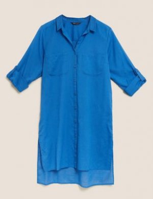 Пляжное платье-рубашка на пуговицах с разрезами по бокам, Marks&Spencer Marks & Spencer. Цвет: яркий голубой