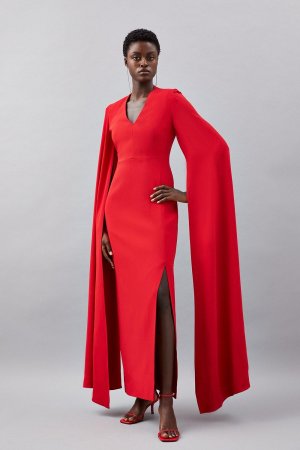 Компактное платье-карандаш миди из компактной эластичной вискозы с рукавами-накидкой , красный Karen Millen