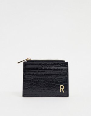 Черный кошелек и кредитница с буквой R -Черный цвет ASOS DESIGN