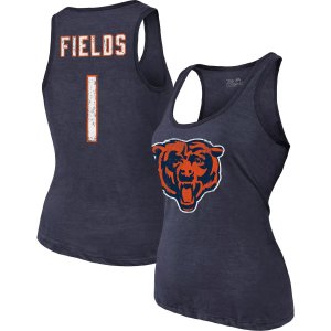 Женская майка Threads Justin Fields темно-синего цвета Chicago Bears с именем и номером игрока, футболка Tri-Blend Majestic