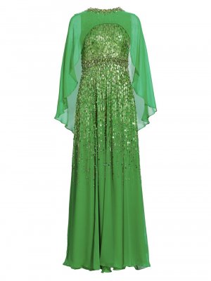 Шелковое шифоновое платье Suri , зеленый Jenny Packham