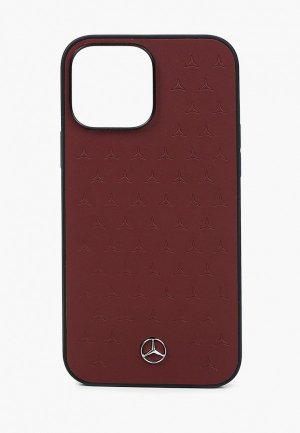 Чехол для iPhone Mercedes-Benz 13 Pro Max, Genuine leather Stars Red. Цвет: бордовый