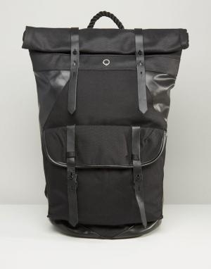 Парусиновый рюкзак ролл-топ с кожаной отделкой Ronan Stighlorgan. Цвет: черный