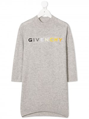 Трикотажное платье с вышитым логотипом Givenchy Kids. Цвет: серый