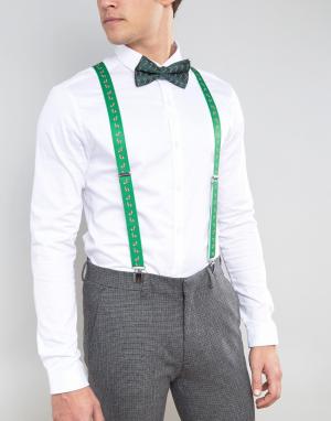 Новогодний подарочный набор с галстуком-бабочкой и подтяжками ASOS. Цвет: зеленый