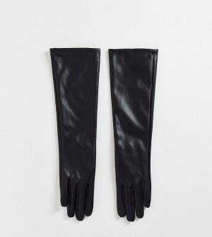 Черные длинные кожаные перчатки со вставками для работы с сенсорным экраном London-Черный My Accessories