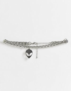 Серебристое ожерелье-чокер с подвеской в виде пришельца -Серебристый Topshop