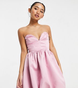 Платье мини с пышной юбкой и глубоким вырезом пудрово-розового цвета Collective the Label Petite-Розовый цвет Petite