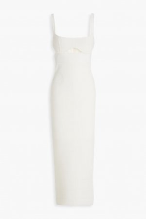 Платье миди с фактурной повязкой и вырезом металлизированного цвета , слоновая кость Hervé Léger