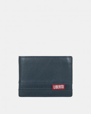Темно-синий кожаный кошелек в американском стиле с портмоне для монет , Liberto