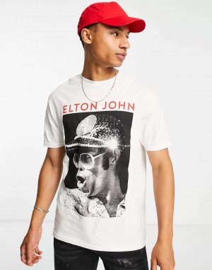 Белая футболка Elton John New Look. Цвет: белый