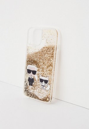 Чехол для iPhone Karl Lagerfeld 13, Liquid glitter & Choupette Gold. Цвет: золотой