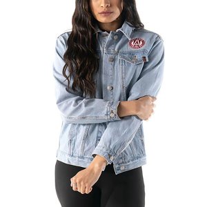 Синяя женская джинсовая куртка на пуговицах с принтом Wild Collective Atlanta United FC Unbranded