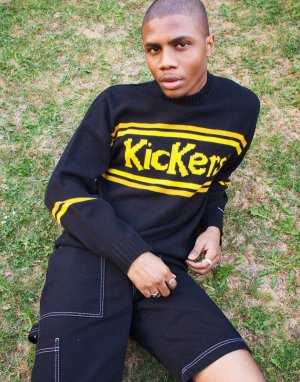 Черный вязаный свитер с логотипом Kickers