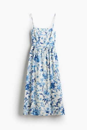 Платье Linen-blend Midi, белый/синий H&M