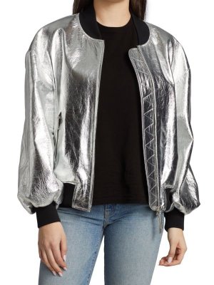 Кожаная куртка с эффектом металлик cici, серебрянный Khaite