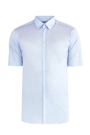 Базовая голубая рубашка с коротким рукавом из пике CANALI. Цвет: голубой