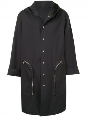 Однобортное пальто Nesbitt с капюшоном Moncler + Rick Owens. Цвет: черный