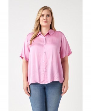 Женская атласная рубашка с коротким рукавом больших размеров , розовый English Factory