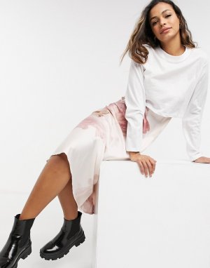 Бело-розовое атласное платье «два в одном» без застежки с длинными рукавами -Серый AllSaints