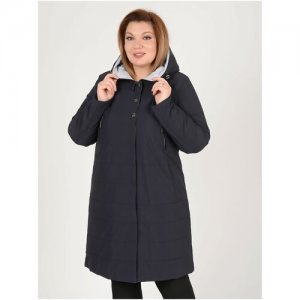 Пальто женское демисезонное кармельстиль стеганное осеннее весеннее больших размеров полупальто с кулиской на подоле Karmel Style. Цвет: синий