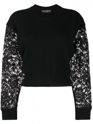 Укороченный джемпер с кружевными рукавами Dolce & Gabbana. Цвет: черный