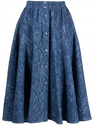 Джинсовая юбка с кружевным принтом Koché. Цвет: синий
