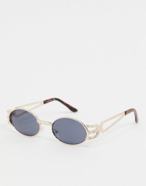 Солнцезащитные очки в золотистой металлической оправе стиле 90-х -Золотой Missguided