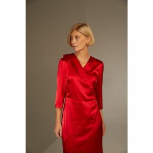 Платье , атлас, вечернее, полуприлегающее, миди, размер 40, красный Olga Skazkina. Цвет: красный