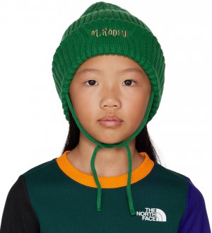 Детская зеленая шапка в рубчик Mini Rodini