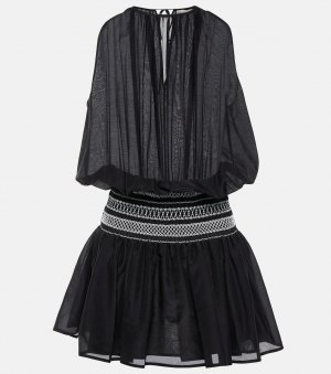 Мини-платье из присборенного хлопка и шелка TORY BURCH, черный Burch