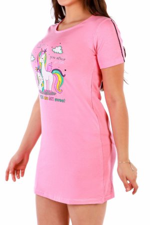 Женская туника, ночная рубашка с воротником и коротким рукавом, вискоза, розовая , розовый Nicoletta