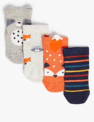Комплект детских носков с изображением лесных животных (4 пары) Marks & Spencer. Цвет: мульти