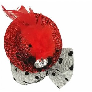 Шляпка на заколке карнавальная блестящая с камушком, 8 см, цвет микс Happy Pirate. Цвет: красный/черный/белая