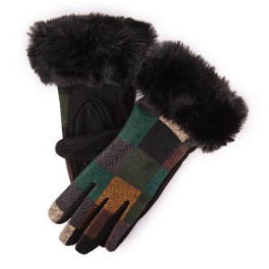 Женские перчатки на подкладке черного, зеленого и коричневого цвета с рисунком BILL TORNADE