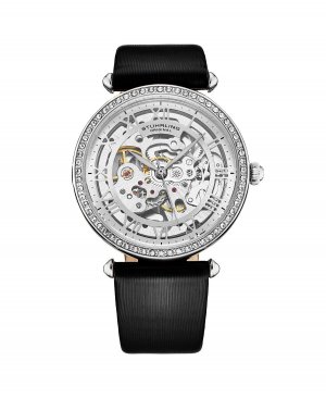 Женские часы Legacy, черная кожа, серебристый циферблат, круглые 45 мм , черный Stuhrling
