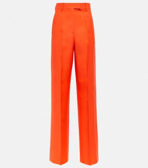 Прямые брюки из шерсти и шелка с высокой посадкой VALENTINO, оранжевый Valentino