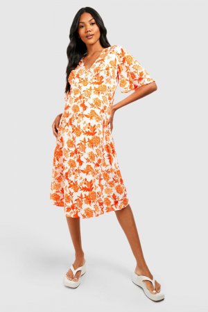 Платье с цветочным запахом для беременных , оранжевый Boohoo