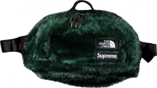 Сумка x North Face Faux Fur Waist Bag Green, зеленый Supreme
