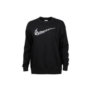 Floral Logo Print Fleece-Lined Pullover Sweatshirt Women Tops Black DM6310-010 Nike