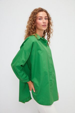 Простая рубашка из поплина оверсайз с длинными рукавами MUNİ MUNİ, зеленый лес