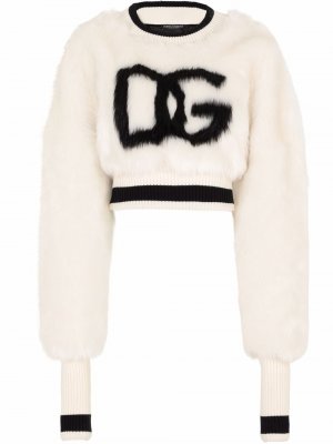 Укороченный джемпер вязки интарсия с логотипом Dolce & Gabbana. Цвет: белый