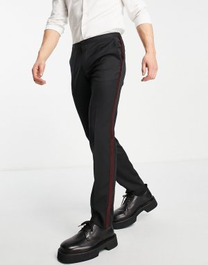 Черные классические брюки с атласными полосками по бокам -Черный HUGO