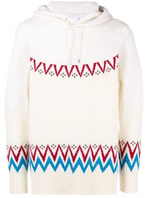 Пуловер с капюшоном и узором вязки интарсия Sacai. Цвет: бежевый