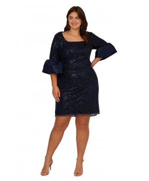 Платье-футляр больших размеров с пайетками и рукавами-колокольчиками , синий Adrianna Papell