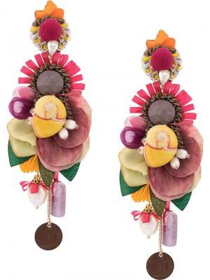 Серьги с цветочными подвесками Ranjana Khan. Цвет: разноцветный