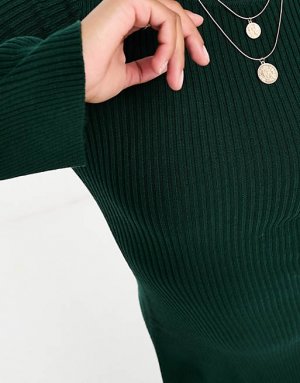 Темно-зеленое вязаное приталенное мини-платье ASOS DESIGN Petite